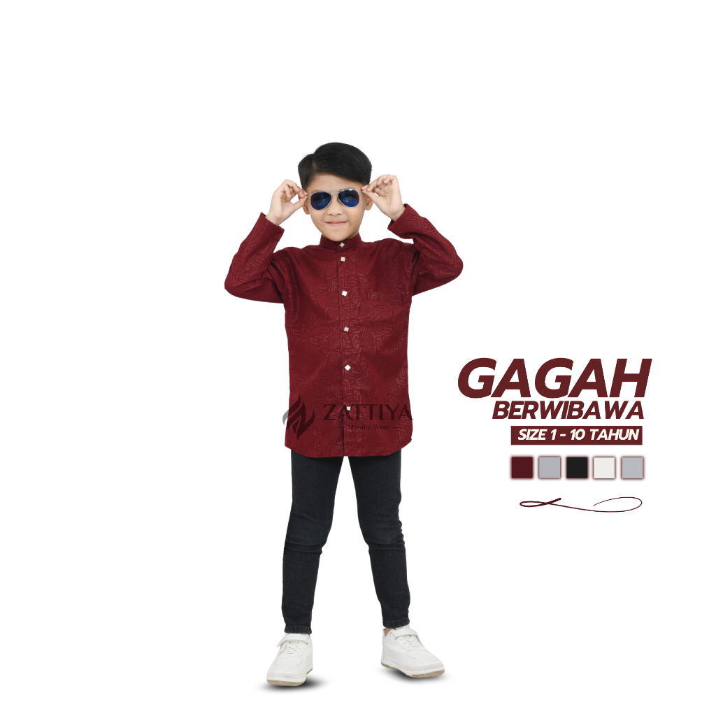 ZATTIYA Baju Koko Anak Merah Maroon – Slimfit Embose Timbul Adem Nyaman Lebaran