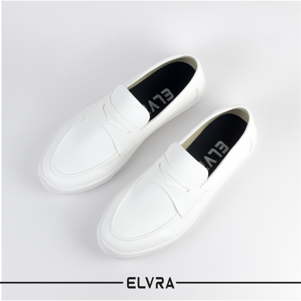 ELVRA Footwear - Sepatu Pria Loafer Full White Putih Slip On Casual  - Neo Full White