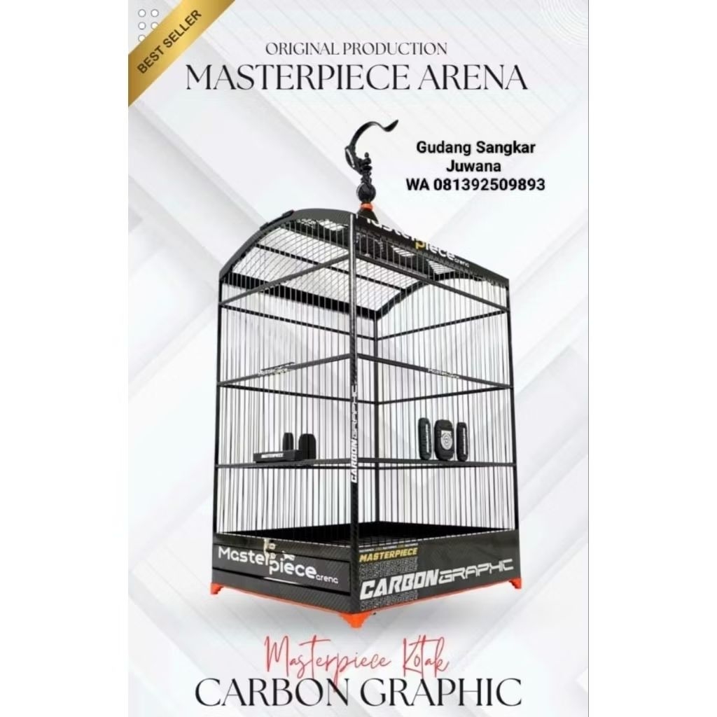 Sangkar Kotak MASTERPIECE ARENA Carbon Graphic No 2 Ruji Fiber + Fullset kerodong + Free palet kayu