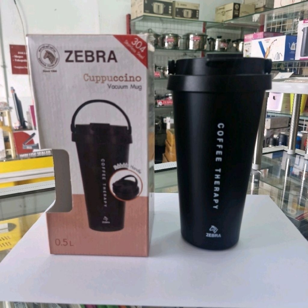 112703 Vacuum Mug Cuppuccino 500ml Thermos Mug Zebra SUS 304, Ready Hitam dan Navy
