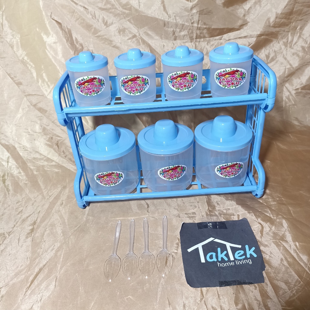 RAK BUMBU DAPUR 1 SET SUSUN 2 FREE SENDOK WADAH PLASTIK TEMPAT TOPLES PERABOT MULTIFUNGSI RUMAH TANG