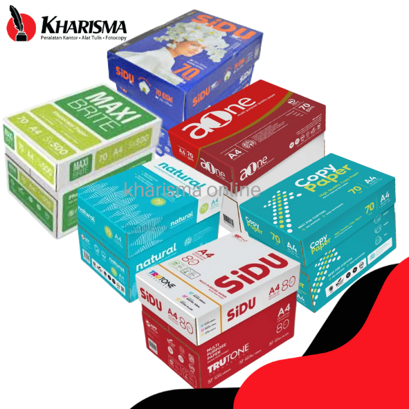 

Kertas HVS A4 80 70 gsm PER-BOX Isi 5 Rim | Aone | Sidu | Natural | Max brite | Copy Piper
