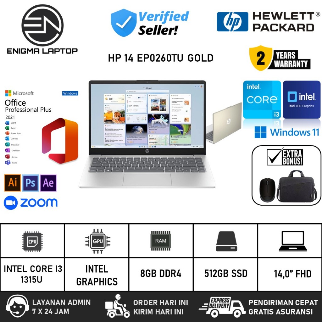 Laptop Coding HP 14 EP0261TU Intel Core I3 1315U Ram 16GB 2TB SSD FHD Windows 11 Home OHS 2021