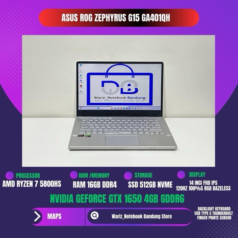 ASUS ROG ZEPHYRUS G14 GA401QH RYZEN 7 5800Hs GTX 1650 RAM 16GB SSD 512GB 144Hz 100sRGB Laptop