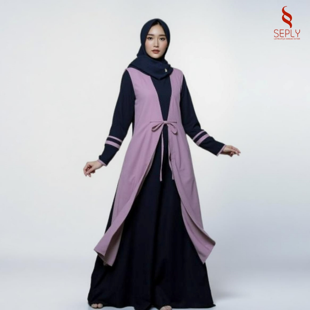 Baru Gamis Muslimah Seply Gissel 228 Twiligh Blue katun dobby Baby crape Premium