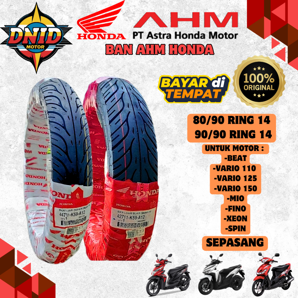 PAKET SEPASANG MURAH BAN FEDERAL AHM HONDA TUBELESS ( 80/90-14 / 90/90-14 ) BAN MOTOR MATIC VARIO KA