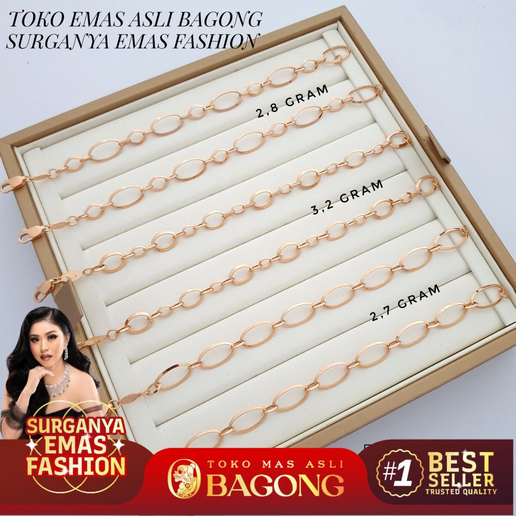 GELANG FASHION RANTAI VARIASI 17K / 750 - ASLI BAGONG GOLD BAGONG EMAS