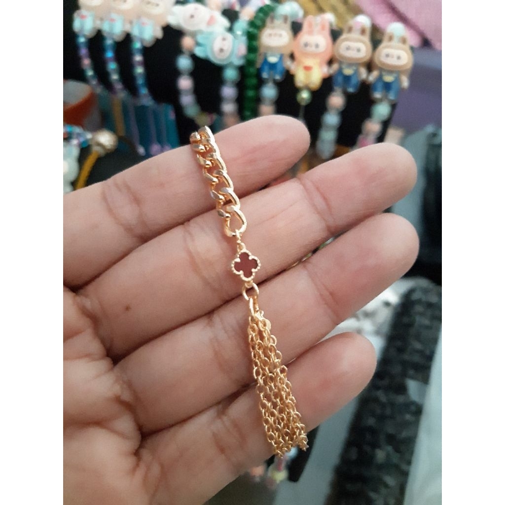 Gelang Rantai 2Model Variasi Emas Bunga Maroon 0,2gram Semar Nusantara