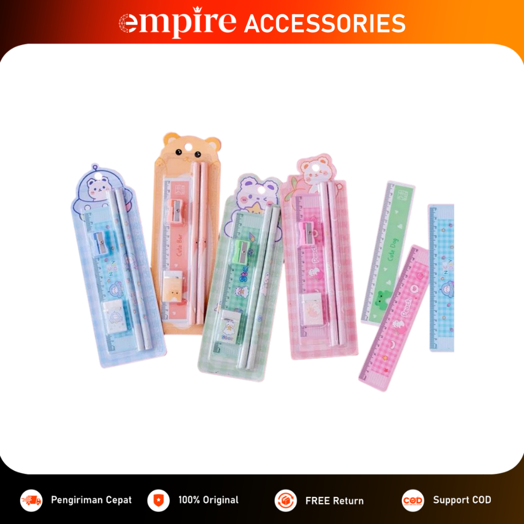 

EMPIRE ALAT SETT TULIS / PAKET ALAT TULIS STATIONERY SETT 5 IN 1 PENSIL PENGHAPUS PENGGARIS RAUTAN PENSIL PAKET KADO