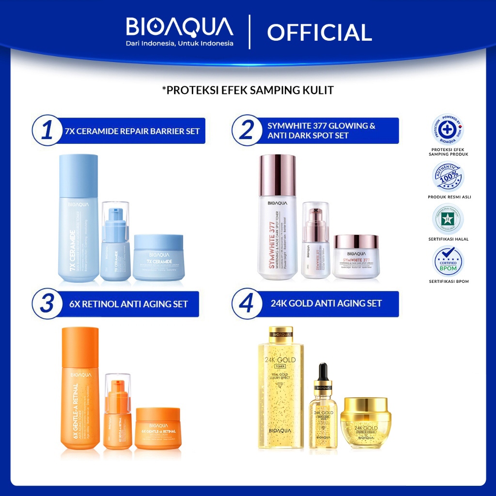 BIOAQUA Skincare Paket 3pcs With Toner&Serum Wajah&Pelembab Wajah Cream - SymWhite 377 Whitening Set
