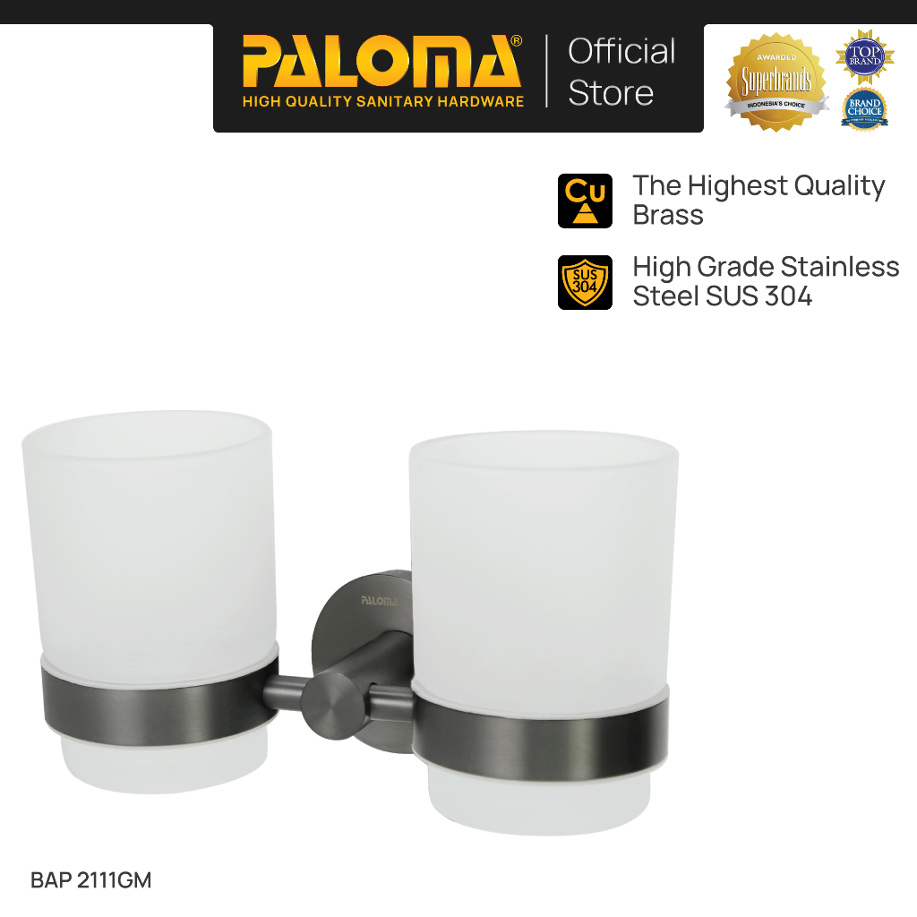 PALOMA BAP 2111GM Tempat Gelas Sikat Gigi Kumur Rak Tumbler Holder Mandi Brass Kuningan Stainless St