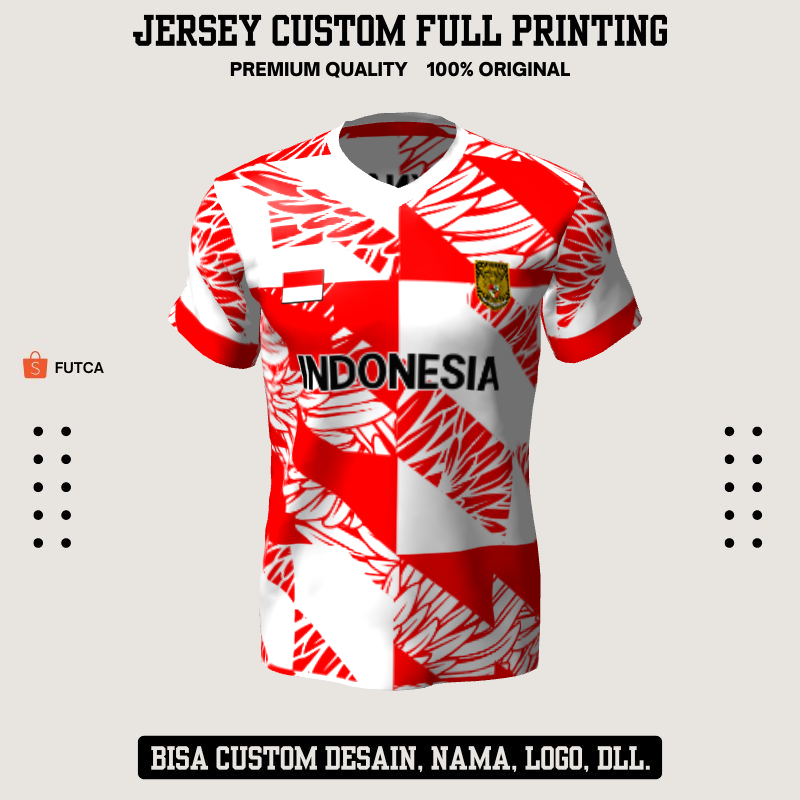 Kaos Jersey Futsal Timnas Putih Merah Motif Abstrak 583 - Jersey Baju Olahraga Full Printing
