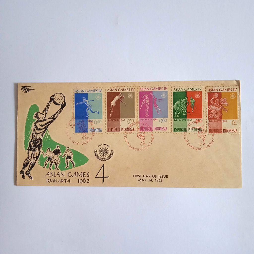 

Antik Vintage Perangko Sampul Hari Pertama ASIAN GAMES 4 DJAKARTA Seri II Terbit May 24 1962 Utuh Layak Koleksi
