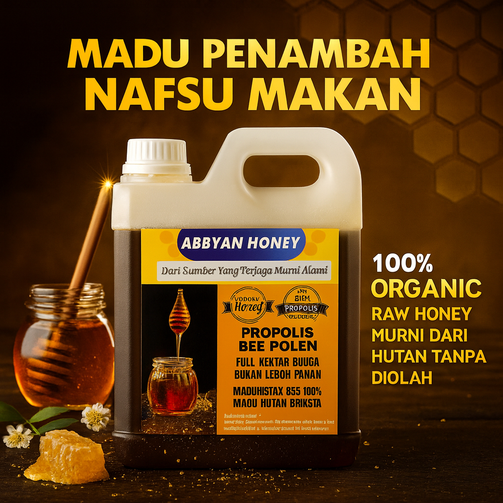 

Madu Penambah Nafsu Makan Murni 100% Raw Honey Perasan Pertama Full Propolis Bee Polen 1Kg