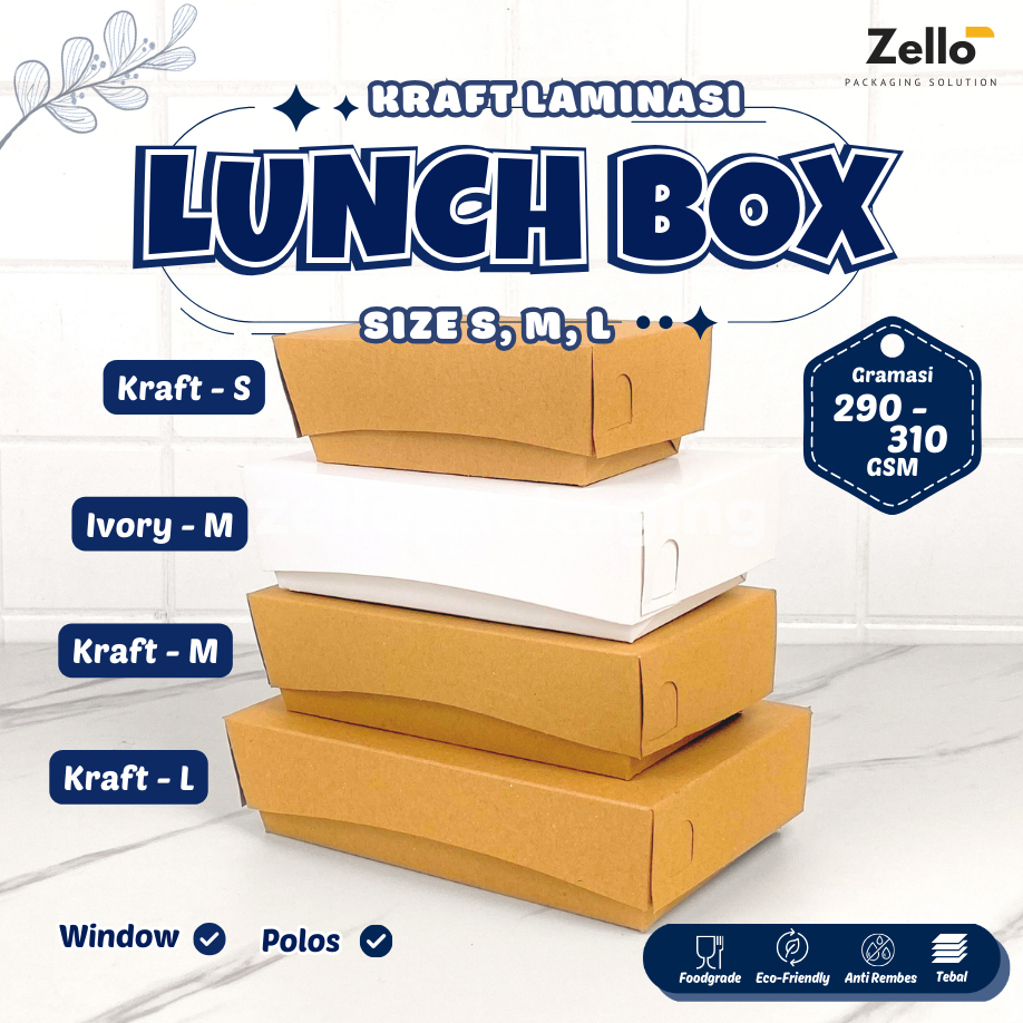 Kotak Makan Kertas Kraft Coklat Kemasan Nasi Rice Box Ukuran S M L 12x8x5 16x9x5 18x11x5