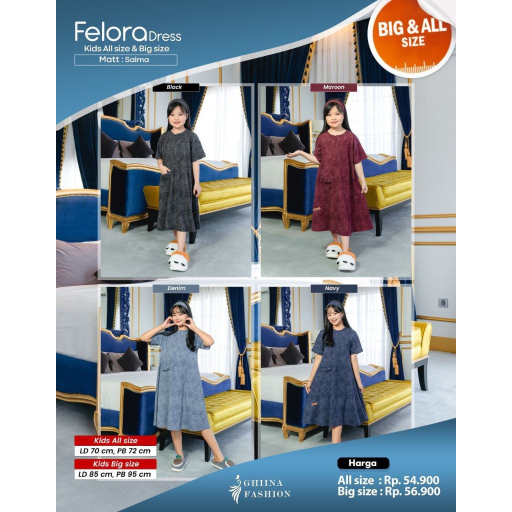 GHIINA FASHION FELORA DRESS KIDS DRESS ANAK RAYON PREMIUM