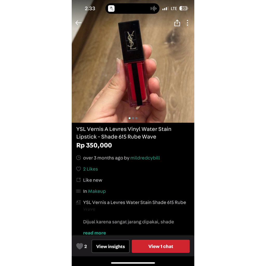 [PRELOVED] YSL Vernis A Levres Vinyl Water Stain Lipstick - Liptint YSL - Shade 615 Rube Wave