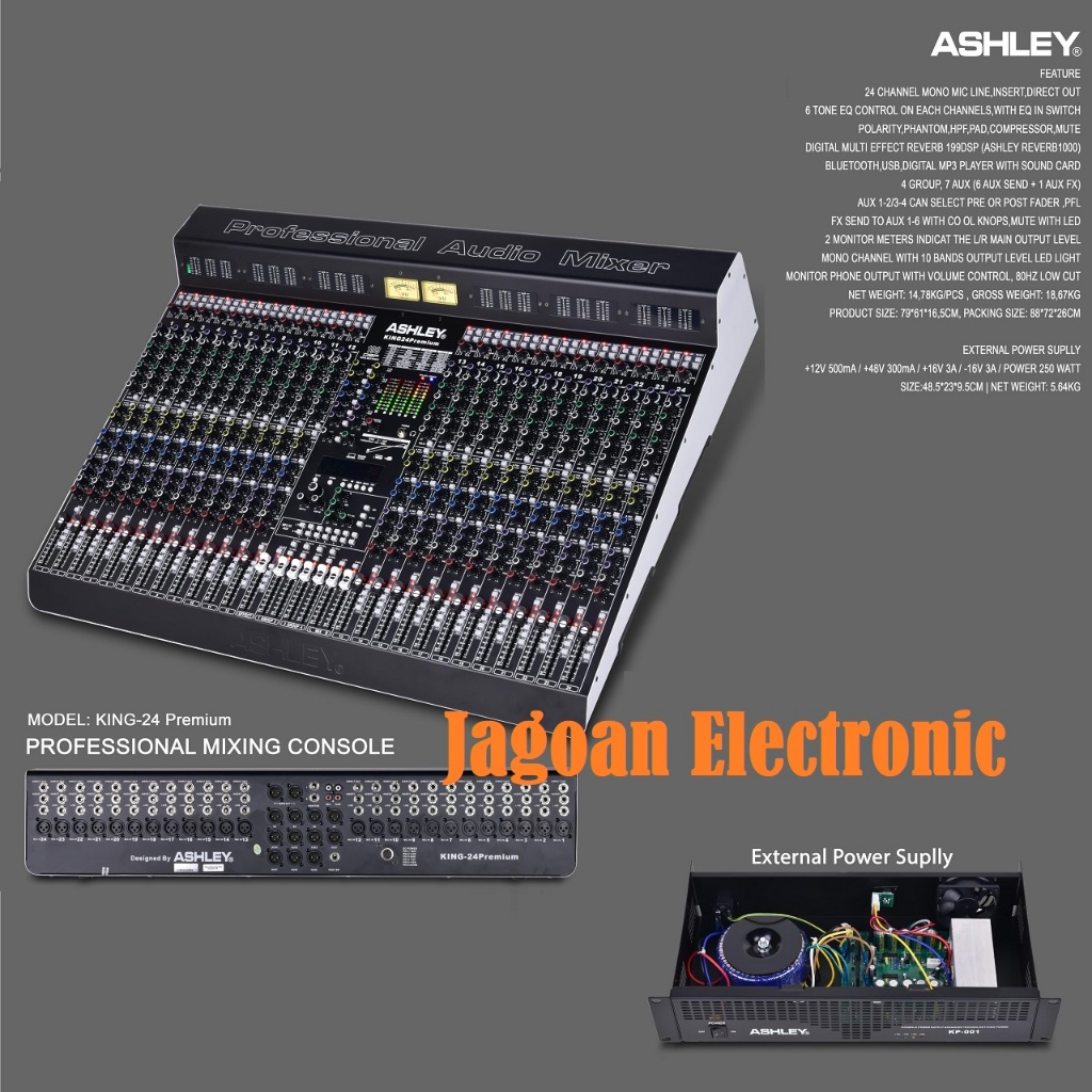 MIXER ASHLEY KING24PREMIUM + POWER SUPPLY LUAR ORIGINAL NEW