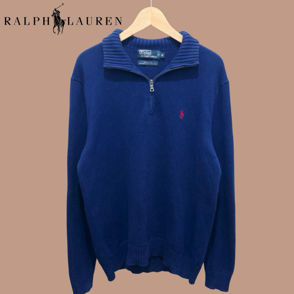 Polo Ralph Lauren Electric Blue Half Zip Cotton Sweater