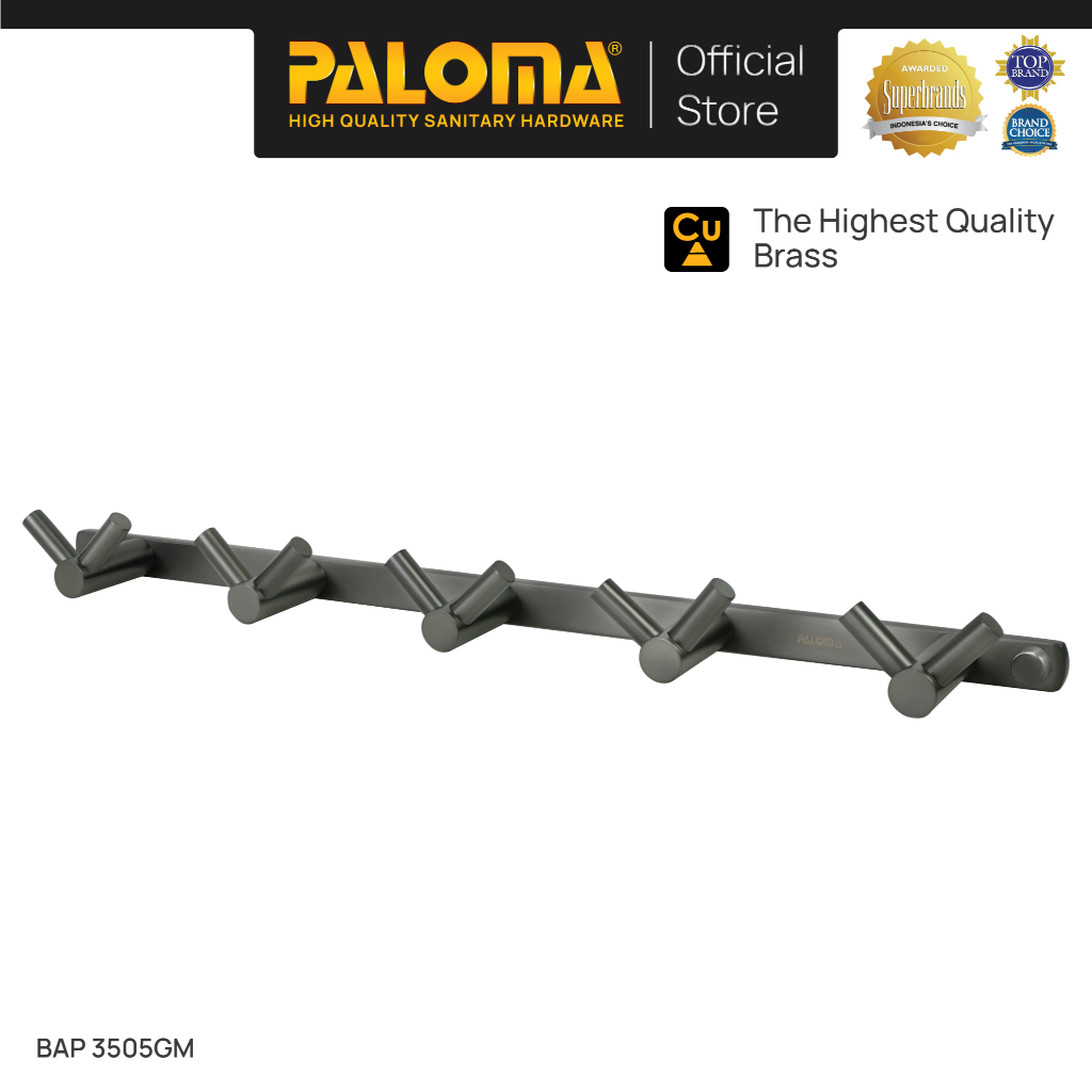 PALOMA BAP 3505GM Kapstok Gantungan Handuk Baju Robe Hook Rak Hanger 10 Kait Wall Dinding Kamar Mand
