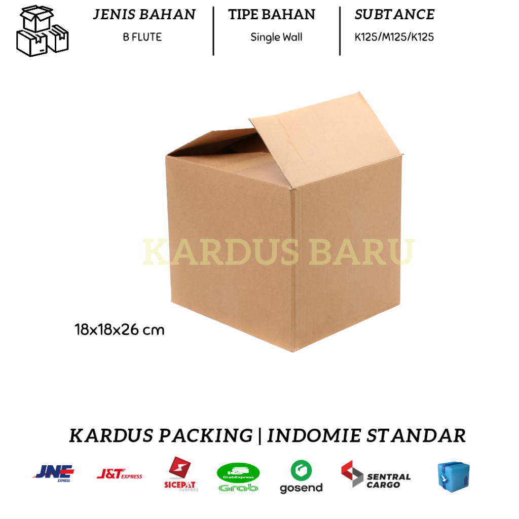 

Kardus Standar polos ukuran 18x18x26 cm