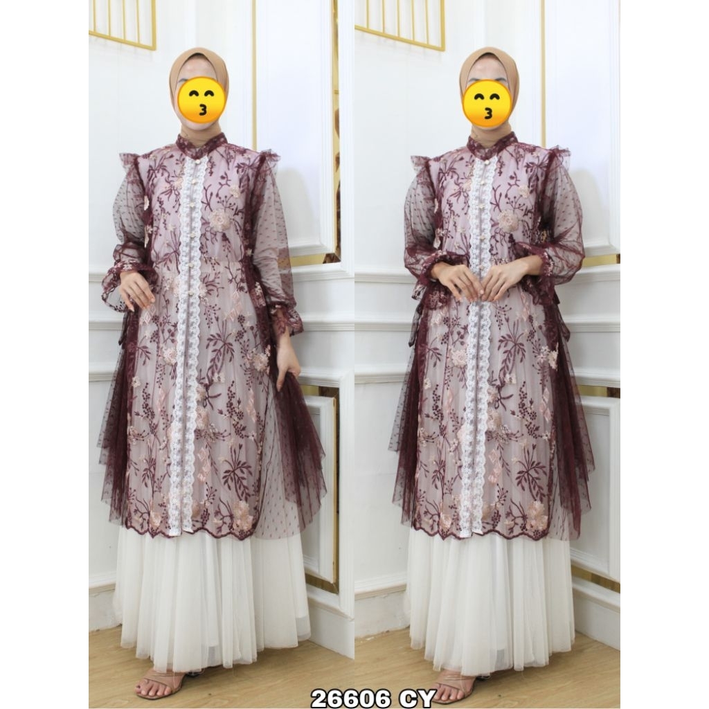 GAMIS PESTA TILE KOMBINASI RENDA ROMPI PISAH