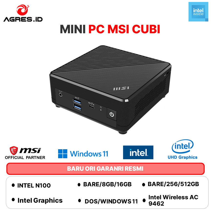 MSI KOMPUTER MINI PC CUBI N ADL N100 16GB 512GB W11+OFFICE BLACK GARANSI RESMI