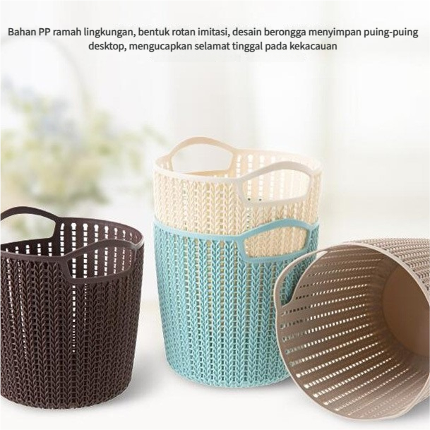 Keranjang penyimpanan meja rotan imitasi, keranjang penyimpanan plastik berongga, kotak penyimpanan 