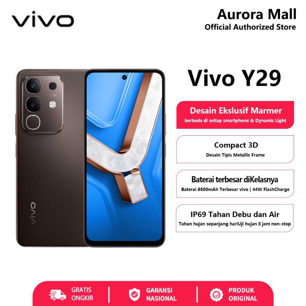 Hp Vivo Y29 6/128GB 8/128GB 8/256GB RAM 8GB+8GB Extended ROM 256GB Vivo Terbaru 2025 Garansi Resmi