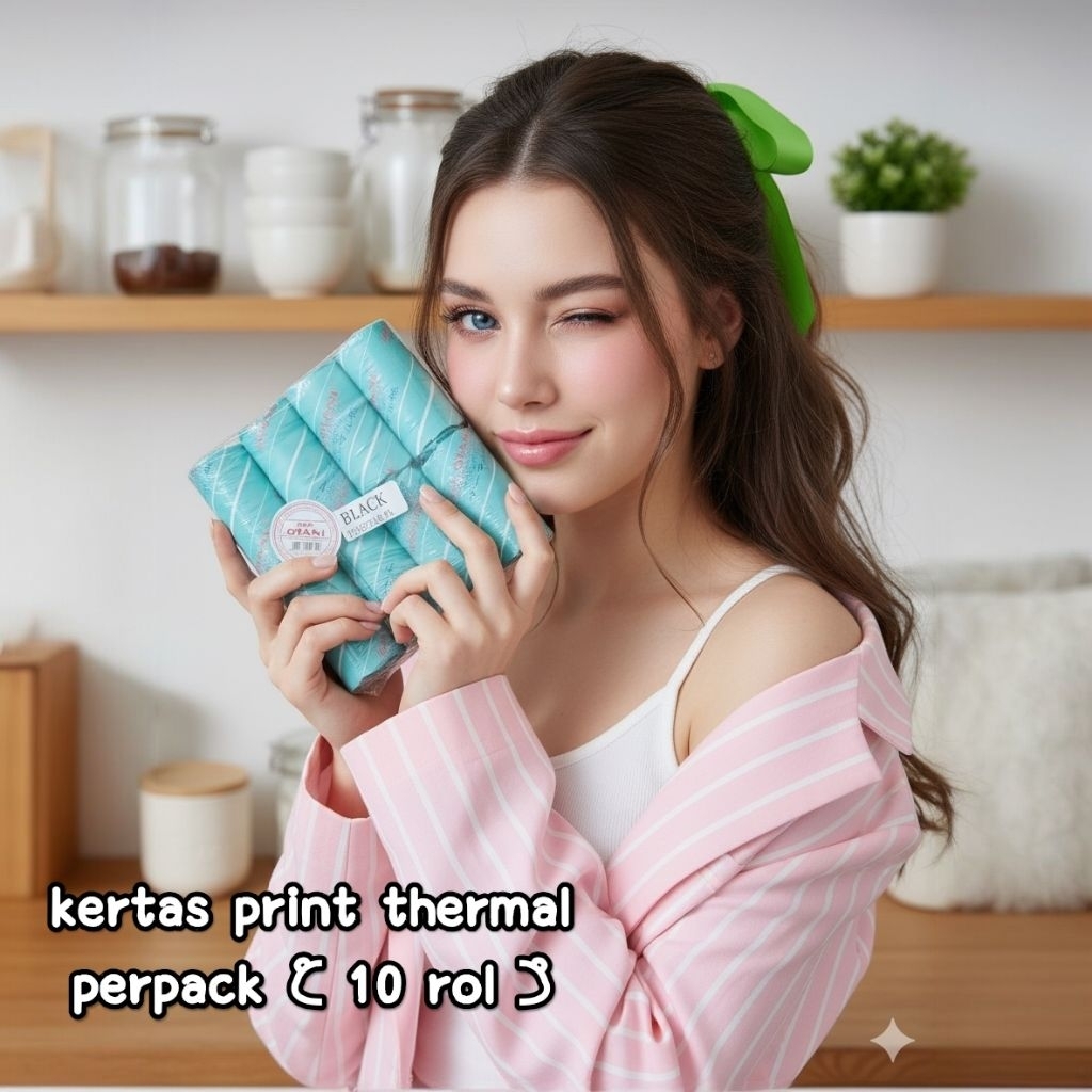 

1 pack ( 10 rol ) kertas termal thermal 57 x 30 / 58 x 31 otani packing transparan printer print printech kasir athena2