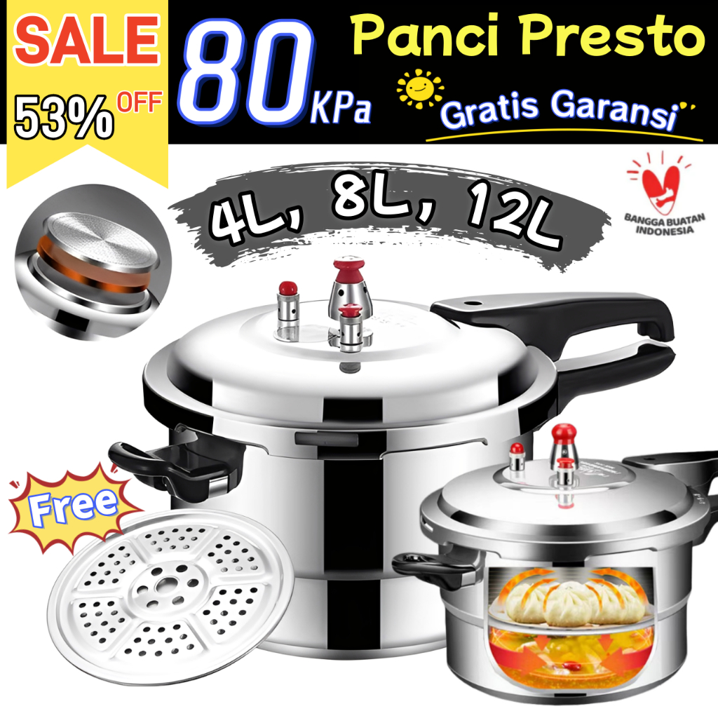 Panci Presto/Pressure Cooker/Alat Presto/Presto Daging/Panci Presto Kecil/Stainless Steel/Hemat Gas