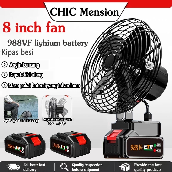 998VF 8 Inci Kipas Kemah Kipas Besi Kipas Portable Cordless Kipas Berkemah di Luar Ruangan Portabel 