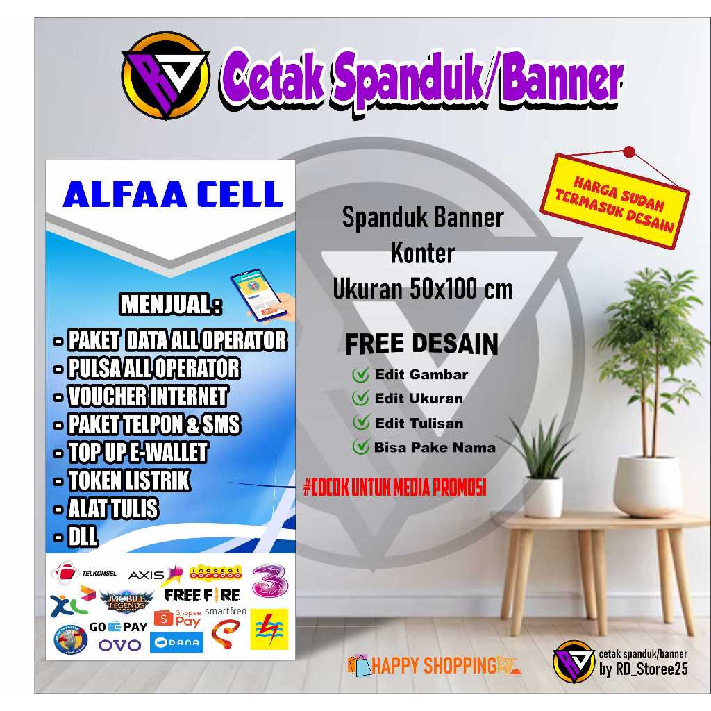 Spanduk Banner Konter Ukuran 50x100 cm