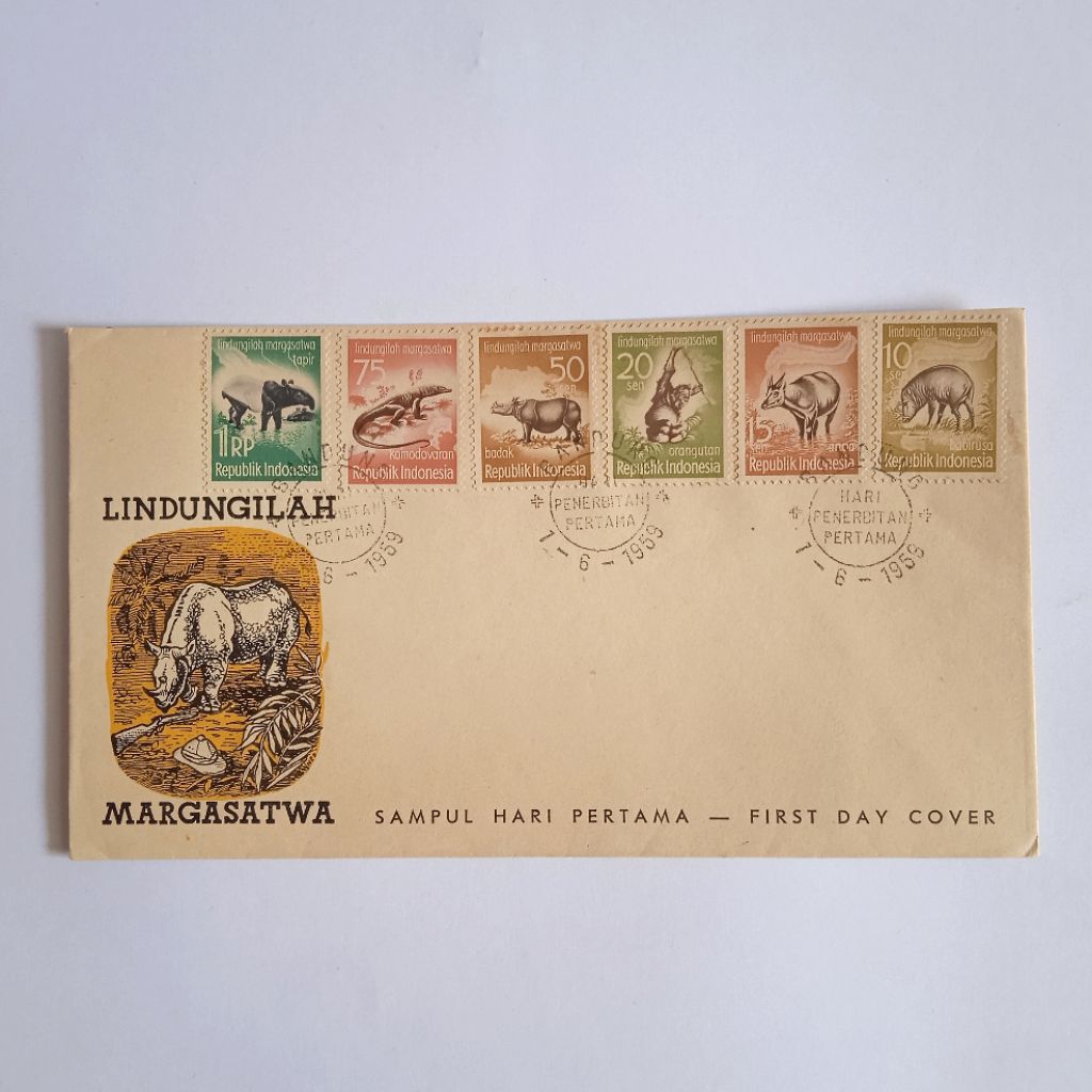 

Antik Vintage Perangko Sampul Hari Pertama LINDUNGILAH MARGASATWA Terbit 1 Djuni 1959 Utuh Layak Koleksi