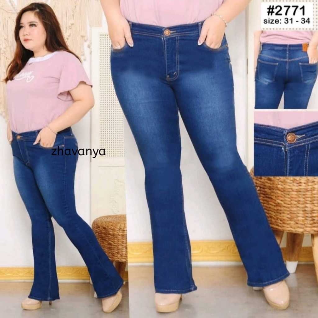 Celana Jeans Cutbray Lipat Polos Jumbo Wanita-Celana Wanita Terbaru-Jeans Cutbray Jumbo