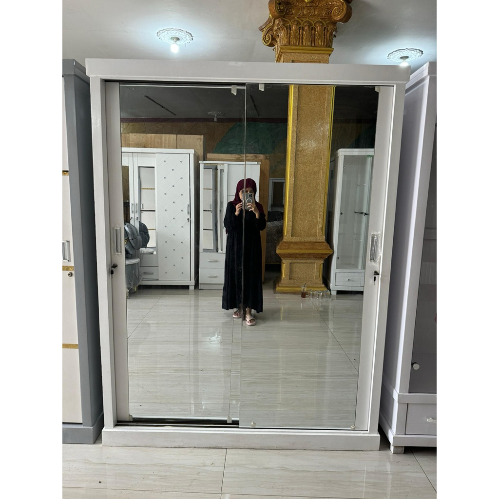 LEMARI SLEDING PINTU2 JUMBO FULL KACA