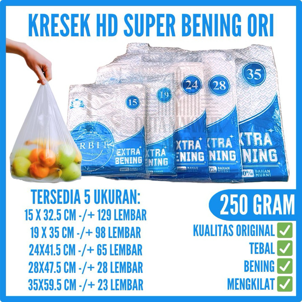 KANTONG PLASTIK HD KRESEK BENING 250GR/ SUPER BENING / KANTONG PLASTIK PUTIH BENING 15 19 24 28 35 /