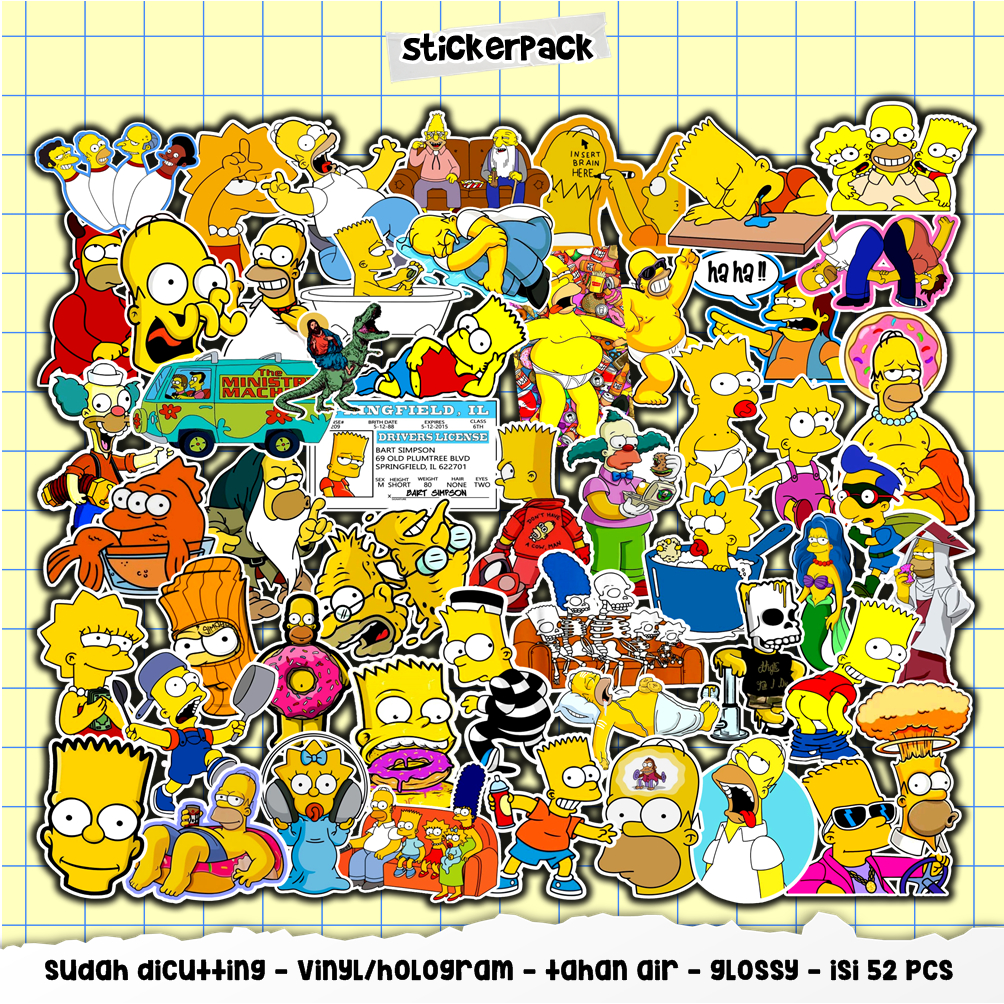 

stikerpack simpsons series part 1, stiker vinyl & hologram isi 52pcs tahan air