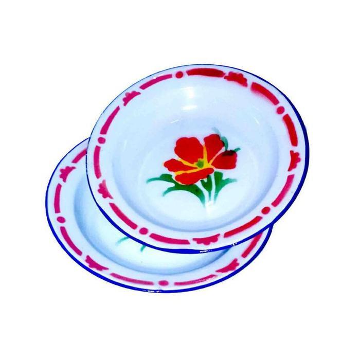 Piring seng enamel kembang 16 cm isi 6 pcs / set piring makan jadul seng enamel / piring makan jadul