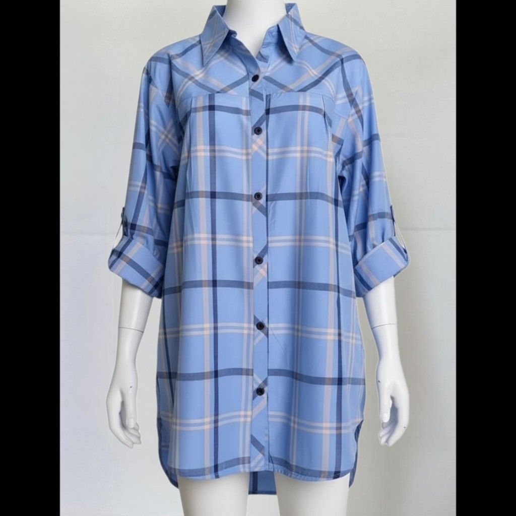 tunik terbaru motif kotak kotak kekinian ld 120 blouse kemeja kerja jumbo muat bb 85 kg / baju atasa