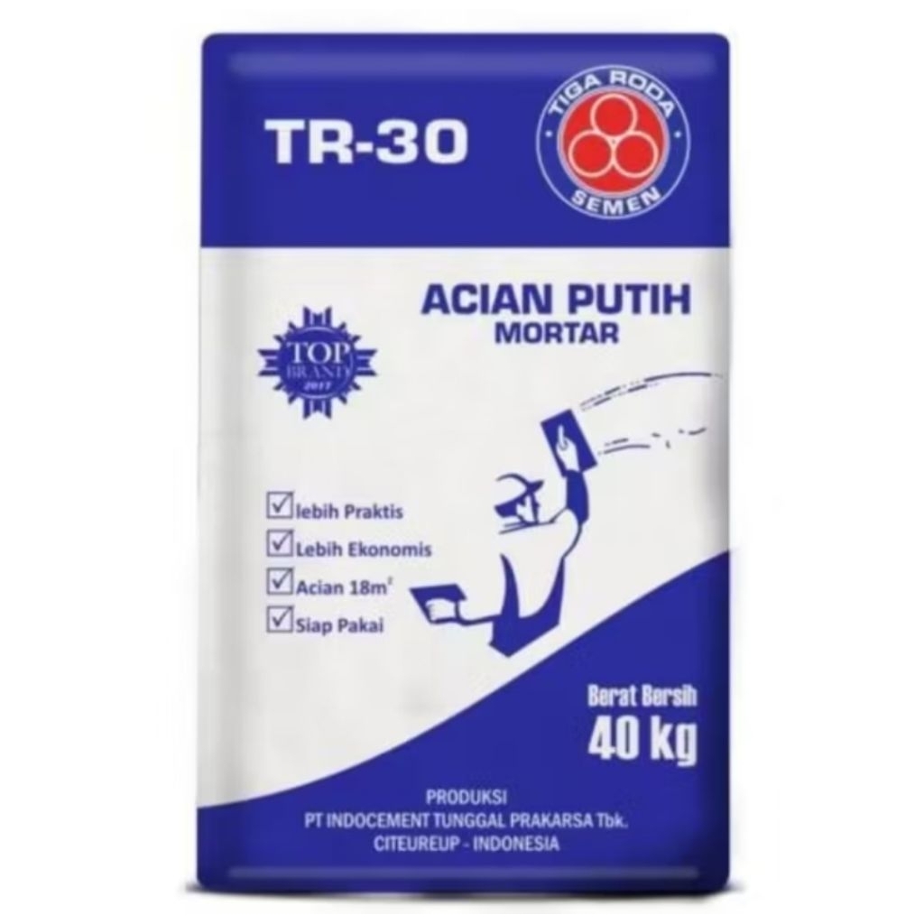 Semen Acian Putih Mortar Plamir TR30 Tiga Roda Repack 1Kg