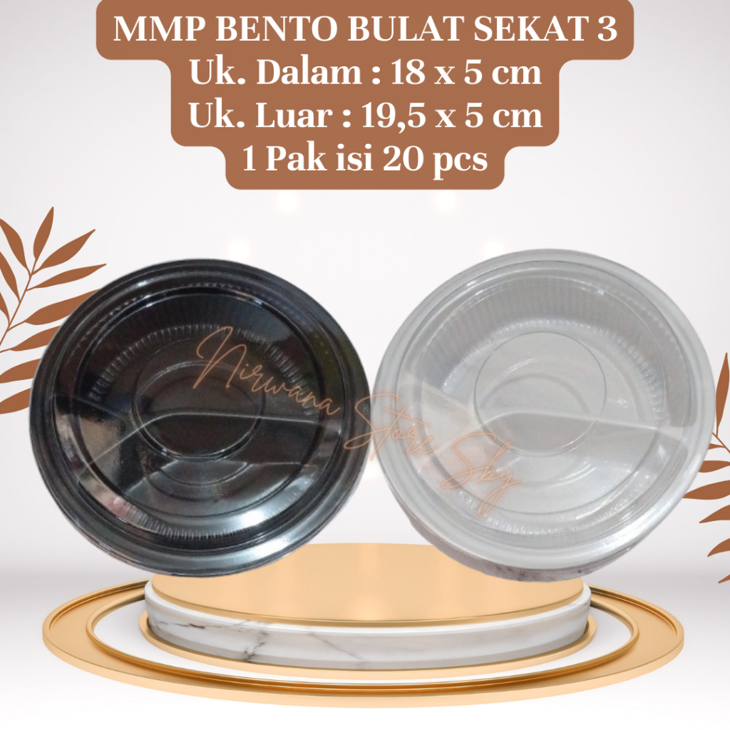 (20 Pcs) MMP Bento Bulat 18 Sekat 3 | Mika Bento / Mika Nasi / Coklat / Putih