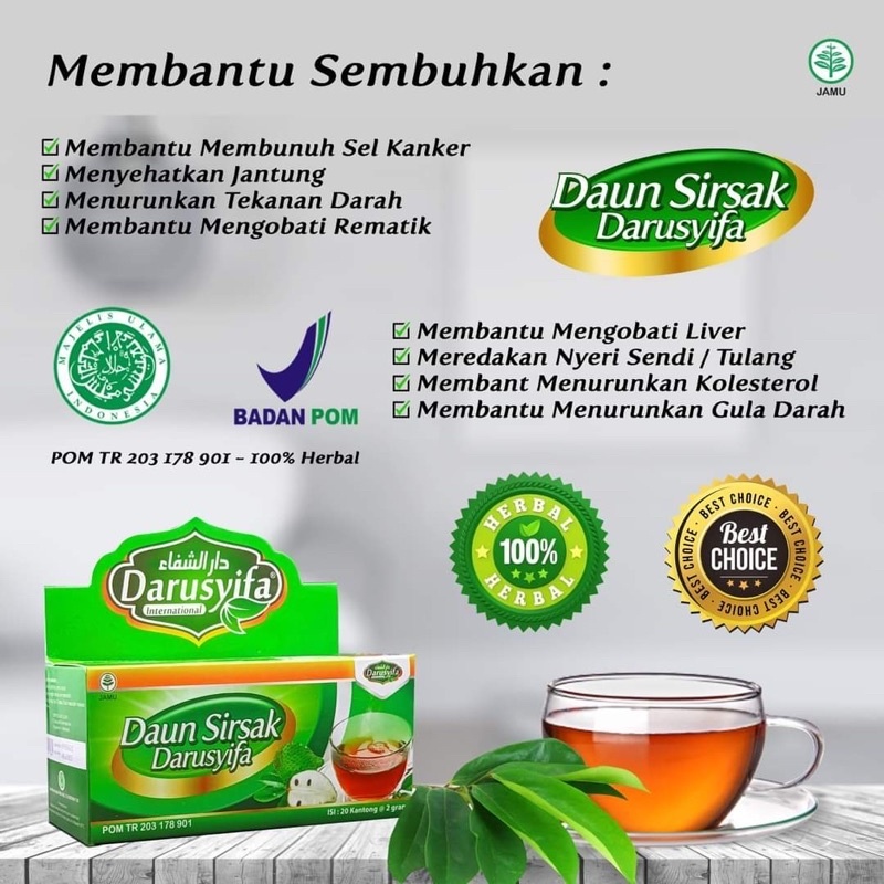 

[BEST SELLER] Teh Daun Sirsak Darusyifa – Herbal Kanker, Kolesterol, Gula Darah & Rematik