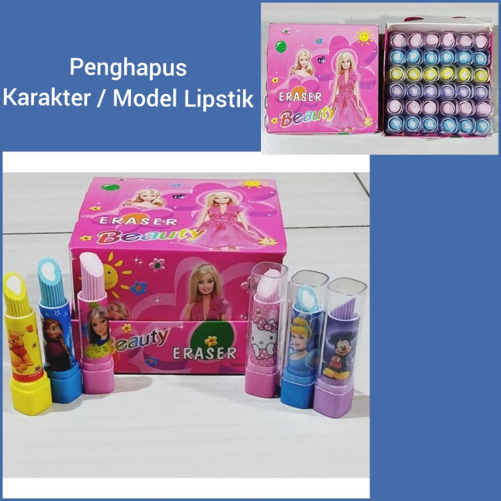 

Penghapus Karakter Bentuk Lipstik 1 Pack Isi 36 Biji