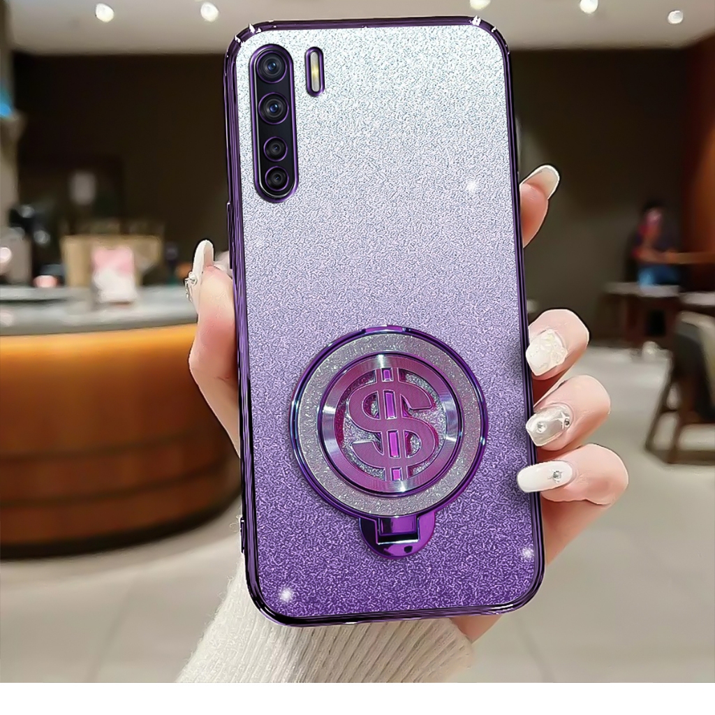 Softcase Oppo A91 Case Glitter Luxury With Stand Terbaru Silicone