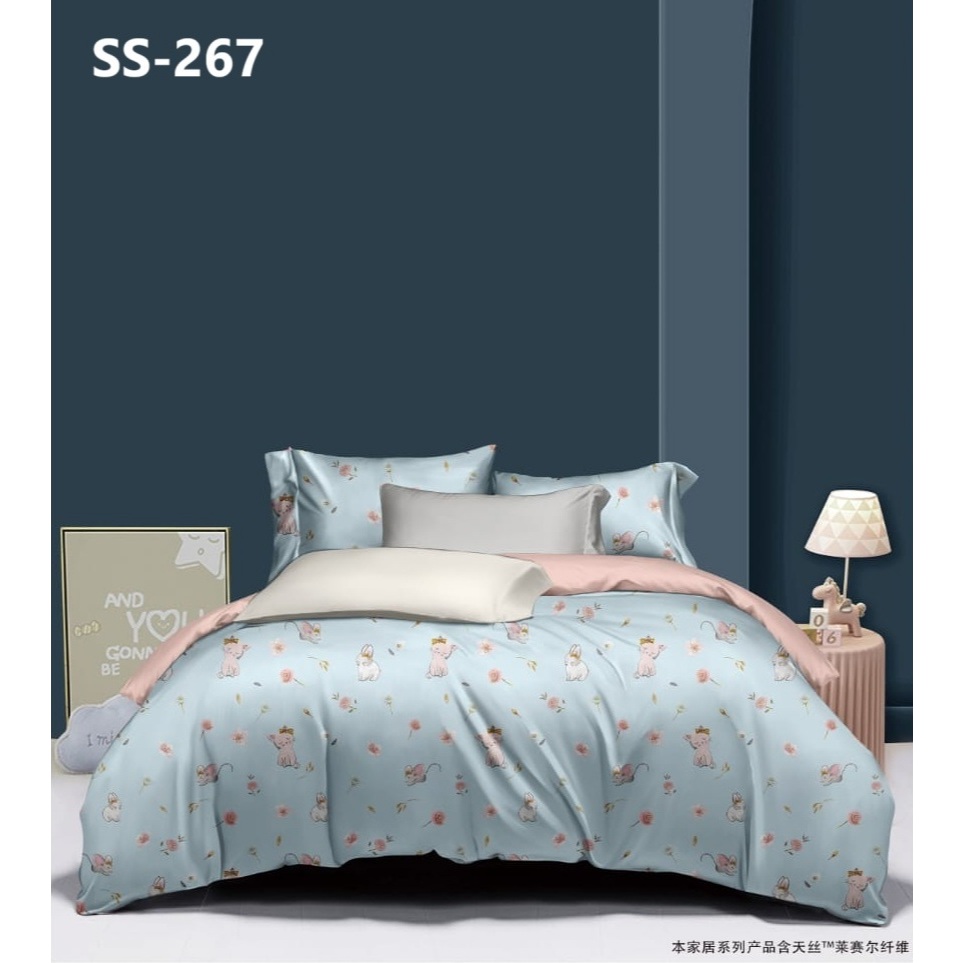 SALE sprei single bahan bambu organik / sutra organik 60s kode SS-267 motif animal kelinci kucing ti