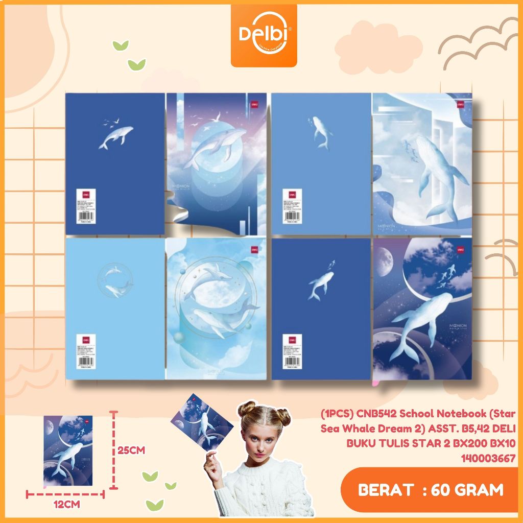 

BUKU TULIS BOXY 42 DELI (1PCS) CN542 SCHOOL NOTEBOOK (STAR SEA WHALE DREAM 2) ASST.B5,42
