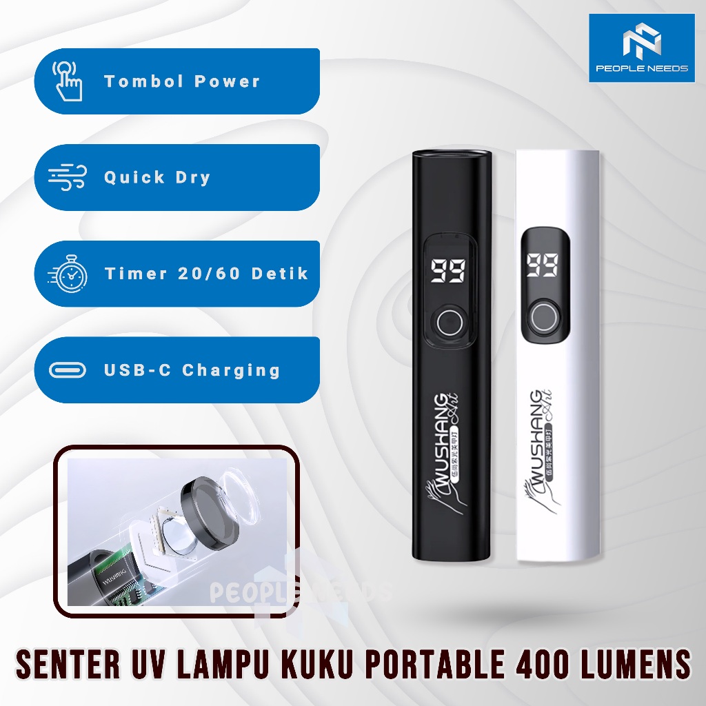 Senter UV Lampu Kuku Portable 400 Lumens Wushang UV Nail Lamp Rechargeable Type C