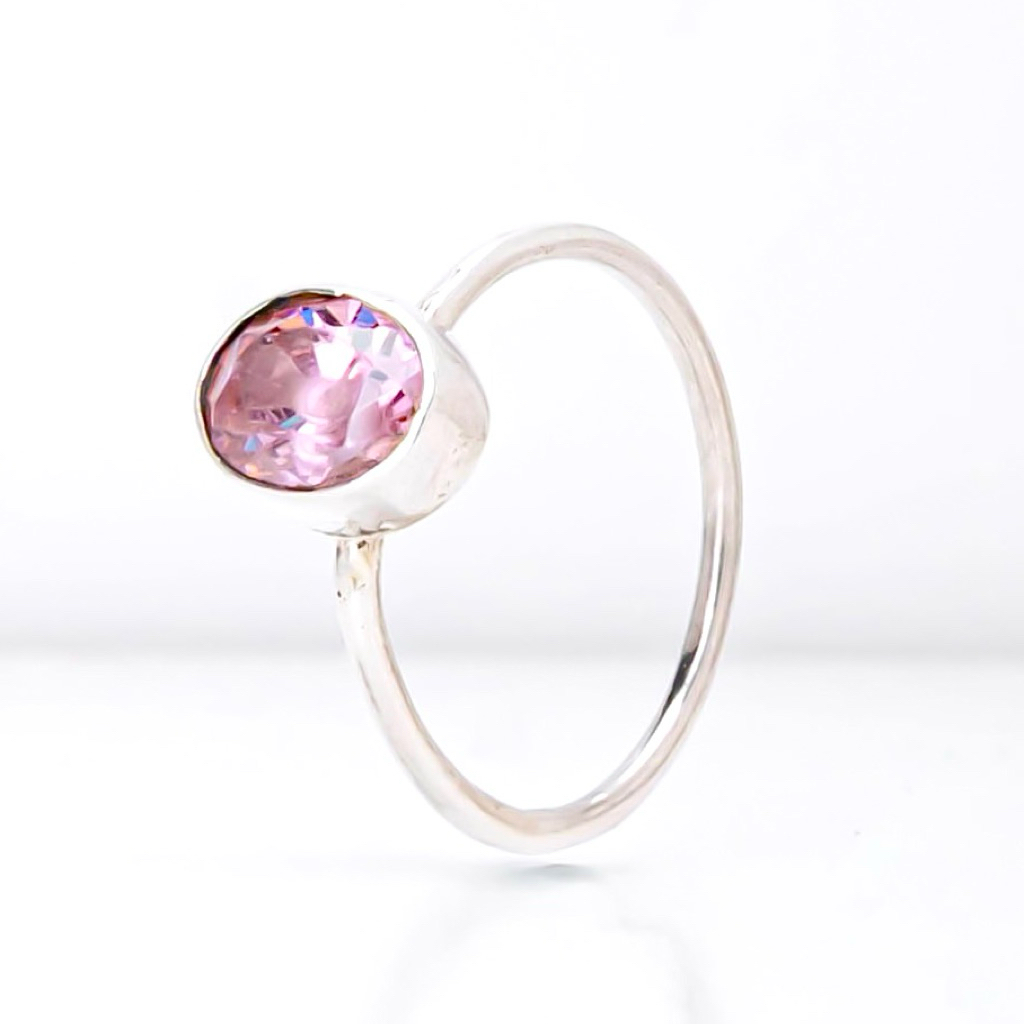 Cincin Wanita Batu Pink Zircon Model Oval Perak 925 Asli