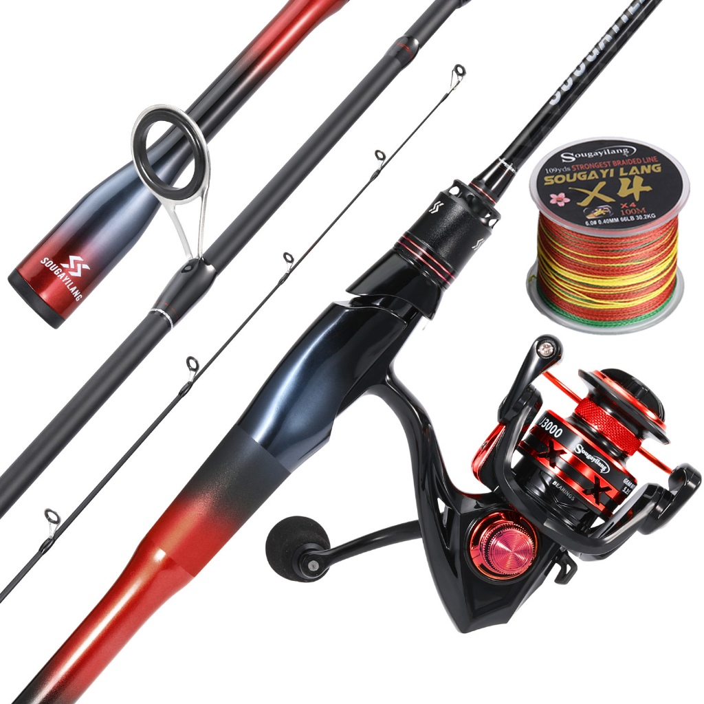 Sougayilan COD Joran pancing Murah Set 1.8m Spinning Rod 6-12LB Carbon 10kg  dan Spinning Reel 1000-